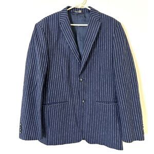 Perry Ellis Linen Blend‎ Blazer Men's 42R classic fit Blue striped 2 button